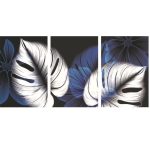 Abstract Blue White Leaves Wall Art Print On Canvas 3 Panels 600 X 900 Each
