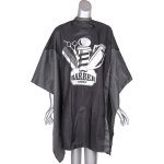 Barber Cape Black With Pinstripes Side Panel & Barbershop Centre Design Studs