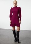 Purple High Collar A-line Gathered MINI Woven Dress