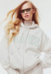 Oversized Printed Zip-through Hoodie - Light Grey Marl France