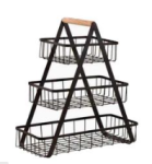 Compact 3-LEVEL Open Wire Home Storage Rack With Wooden Handle - Black