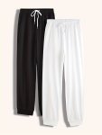 Solid Drawstring Pants 4 Pack Casual Elastic Waist Versatile Jogger Pants Women's Clothing