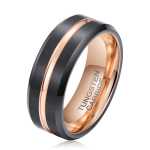 Men's Rose Gold Groove Brushed Black Tungsten Ring OY-R-106 - 9