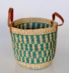 Turquoise & Natural Seagrass Basket Handles – 30X32CM