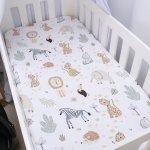 Cot Fitted Sheet Dotty Drawing Wolf Hedgehog Safari Green