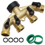 Lifynste 4 Way Brass Hose Splitter 3 4" Brass Hose Faucet Manifold Garden Hose Adapter Connector