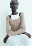 Boat-neck Cotton Top - Greige