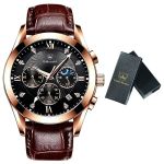 Mens Rose Gold Quartz Watch With Leather Strap Luxury Business Style