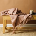 Woollen Blend Blanket Throw Blush Pink
