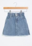 Girls Basic Paperbag Waist Denim Skirt - Mid Blue
