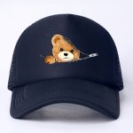 Cute Zipper Teddy Bear Print Mesh Casual Style Adjustable Baseball Cap Fashionable Unisex Sponge Outdoor Uv Protection Trucker H