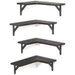 Wood Corner Floating Shelves Wall Mounted Set Of 4 - Black