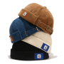 Rolled-edge Letter Patched Corduroy Hat Buckle Decor Ribbed Brimless Street Style Vintage Docker Hat