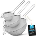 Eleen Premium Stainless Steel Fine Mesh Strainers For Kitchen 3-PIECE Set With Non-slip Handle Small Medium & Large Sieves Colan