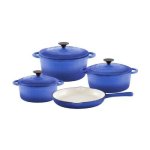 Smte Totally Home Cast Iron 7 Piece Cookware Set Blue With Keychain