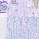 Mermaid Party Table Runner - Rectangle Polyester Woven Table Cloth With Sparkling Holographic Mermaid Tail Sequin Design For Bir