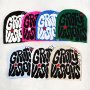 GRVTY VISIONS Letter Jacquard Y2K Beanie Multicolor Elastic Knitted Hat Stylish Trendy Warm Pullover Cap For Women & Men