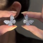 Shiny Butterfly Shaped Stud Earrings Full Of Zirconia Zinc Alloy Jewelry Elegant Leisure Style Dating Party Ear Accessories