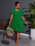 Plus Size Ruched Cut Out Dress Elegant Short Sleeve Dress For Spring & Summer Women's Plus Size Clothing