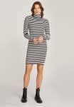 Calvin Klein Woven Label Tight Sweater Dress - Ivory Ck Black Stripe
