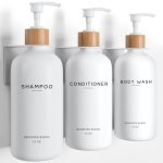 White Shampoo And Conditioner Dispenser Set Wall Mounted By Brighter Barns - Shower Dispenser 3 Chamber No Drill - Refillable Sh
