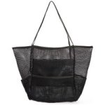 Packable Mesh Beach Bag Tote With Zippered Inner Pocket Black