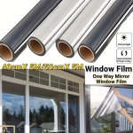 1 Roll Mirror Window Film Reflective Privacy Tint Anti-uv Heat Control Sun Blocking For Home Office Living Room Silvery black &