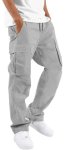 Hungson Mens Cargo Pants Drawstring Casual Hiking Pants Joggers Athletic Trousers Cotton Loose Straight Sweatpants For Men Light