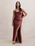 Allora Ruffle Back Satin Maxi Dress - 18 Wild Plum