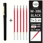 Wuqiannian Gel Ink Rollerball Pens Set With 5 Refills 0.7 Mm Medium Point Ergonomic Water-resistant Quick-drying Black - 6 Piece