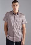 Short Sleeve Crinkle Satin Sheen Shirt - Grey
