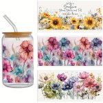 1PC Flower Pattern Uv Dtf Cup Stickers Waterproof Sticker Pack For Decorating Mugs Cups Bottles School Supplies Etc Arts Crafts