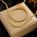 2PCS Gold Plated Stainless Steel Necklace Bracelet Set Elegant Simple Design Retro Trendy Versatile Jewelry Women Couple Street