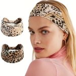 Fashionable Leopard Print Yoga Headband For Women - Wide Knot Absorption Sports Turban For Fitness And Hair Accessories