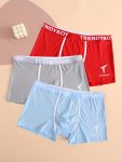 3PCS Men's Cotton Solid Color Comfortable Boxer Briefs Fashion Letter Print Sports Breathable Men's Underwear Panties