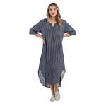 Goldair Gold Button Stripe Cotton Maxi Dress - Navy Free