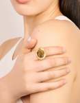 Waterproof Gold Plated Stainless Steel Brown Marble Oval Ring - M l