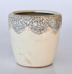Off-white Glazed Pot With Lace Edge – 15CM