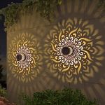 Gardencave 2 Pack Solar Fence Lights Metal Solar Powered Outdoor Deck Step Wall Lights Mandala Theme Waterproof Fence Light For