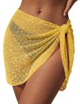 Ekouaer Sarong Wraps For Women Beach Cover Up Short Crochet Bikini Swimsuit Coverup Skirts For Swimwear Yellow