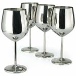 Pg Set Of 4 Stainless Steel Wine Glass - 18.5OZ Silver Mirror Finished Wine Glasses - Unbreakable Wine Glasses - Stem Metal Wine