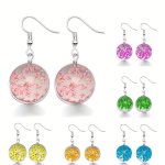 1 Pair Glass Ball Dried Flower Dangle Earrings Holiday Party Gift