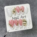 Handmade Press On Nails Short Almond White Homemade Press On Nails French Tip With 3D Design Fake Nail Art For Women S
