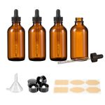 4PK 4OZ 120ML Amber Glass Bottles With Droppers And Phenolic Lids. 120ML Dropper Bottle With Corrosion Resistant Nitrile Rubber