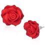 Fashion Alloy Polymer Clay Red Rose Flower Floral Stud Earrings