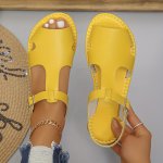 Women's Solid Color Elegant Sandals Ankle Buckle Strap Lightweight Flat Peep Toe Shoes Summer Beach Shoes
