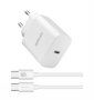 Astrum Pro PD20 3A Pd 20W Usb-c Quick Travel Wall Charger + Usb-c Cable White