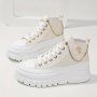 Women's High-top Canvas Sneakers Metallic Chain Platform Casual Sport Shoes Increased Height Fashion Sneakers For Walking