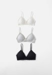 Cotton On Organic Cotton Lace Triangle Padded Bralette 3 Pack - Multi