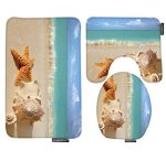 Wondertify Bath Mat Beach Starfish Screws Bathroom Carpet Rug Non-slip 3 Piece Bathroom Mat Set